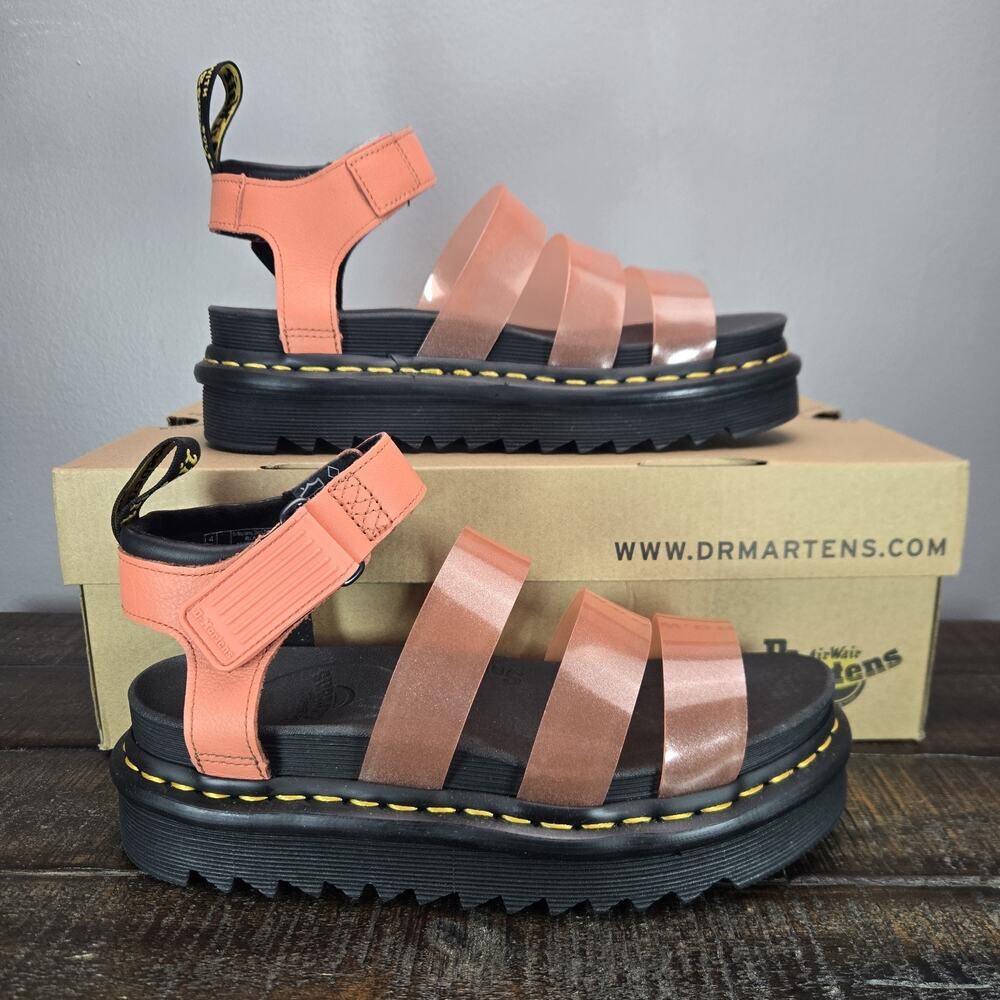 NEW Dr Martens Blaire Jelly Platform Sandals Womens 6 Leather Shoes Pink Coral
